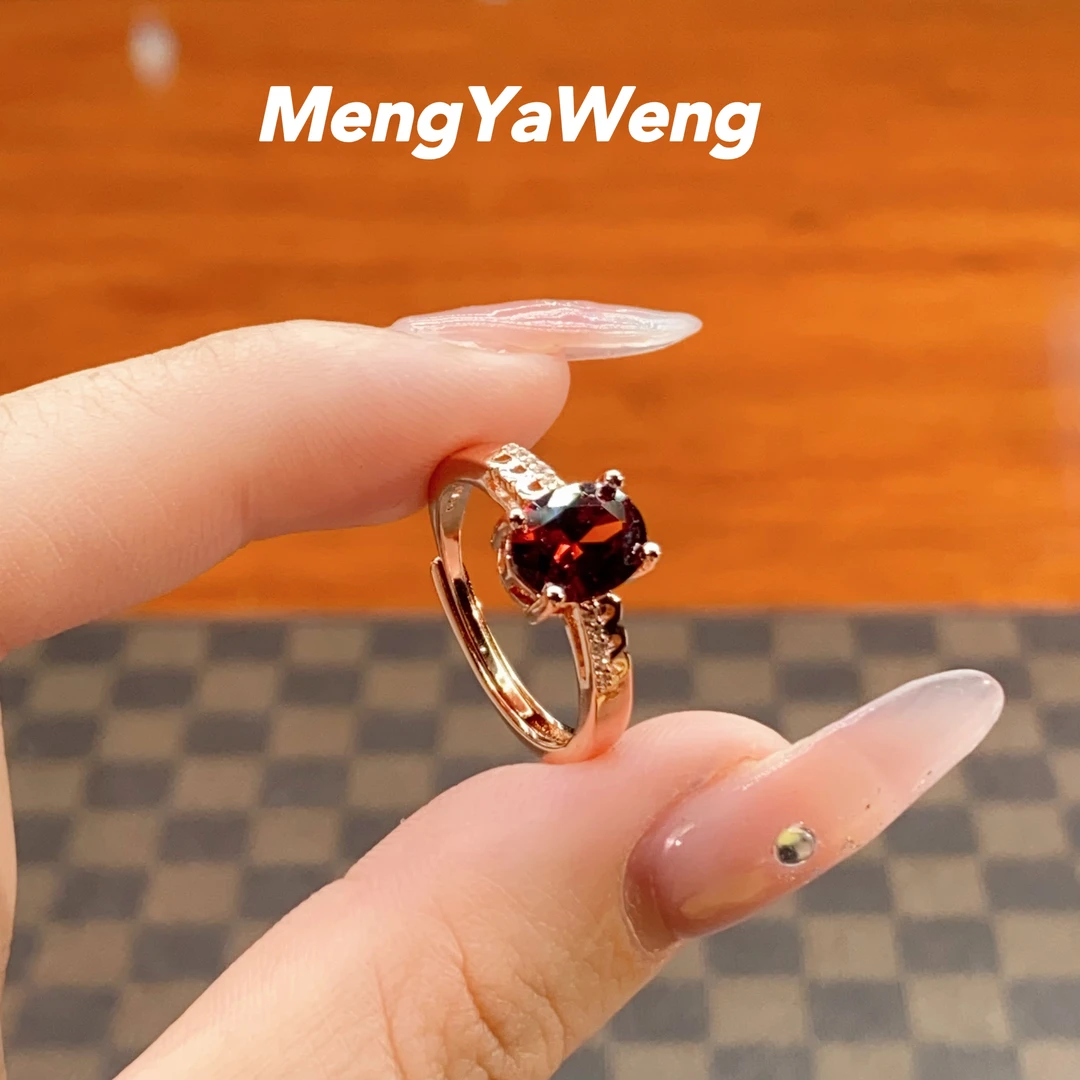 新品戒指【晴岚】7x9mm石榴红人工宝可调节k4352
