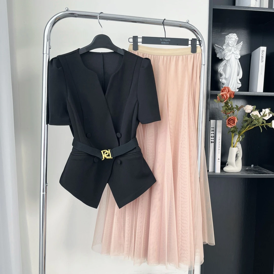 La Chapelle/拉夏贝尔2025夏季新款短袖套装裙通勤风高级时尚套装