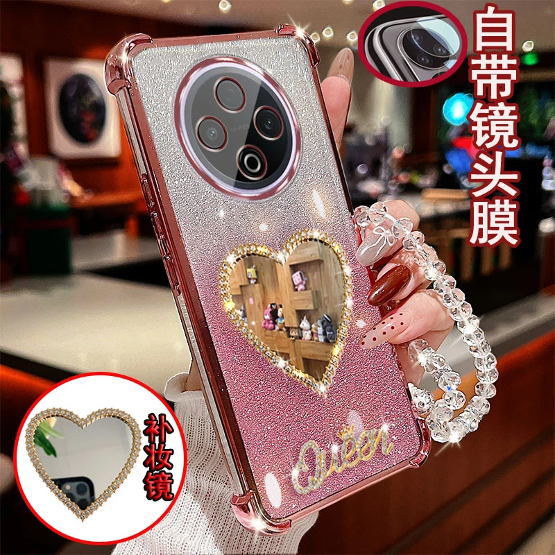 适用于vivo y500手机壳镜头全包边气囊镶钻爱心镜子防摔保护套