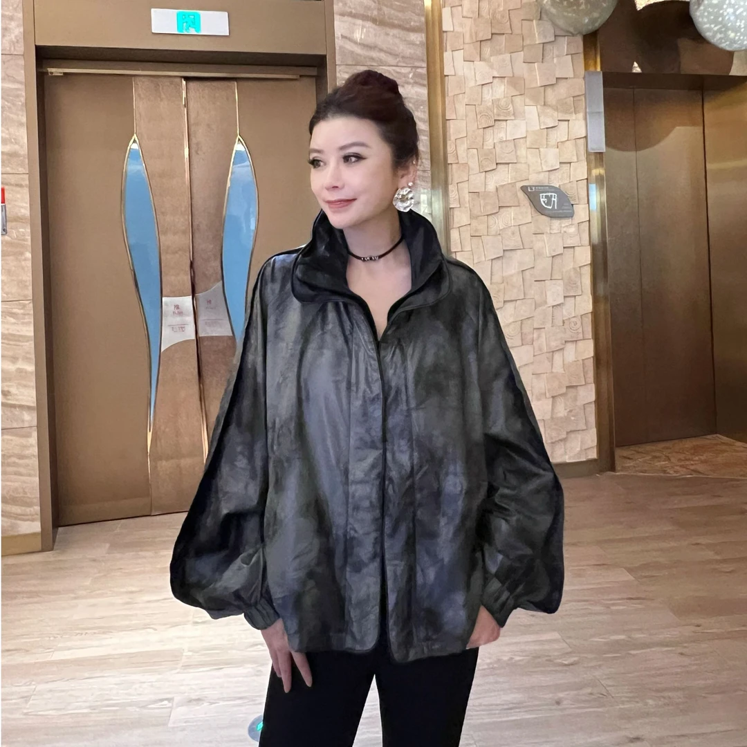 【庄喜儿Original】秋冬极简风皮衣欧美风黑色立领常规款外套ZXE118