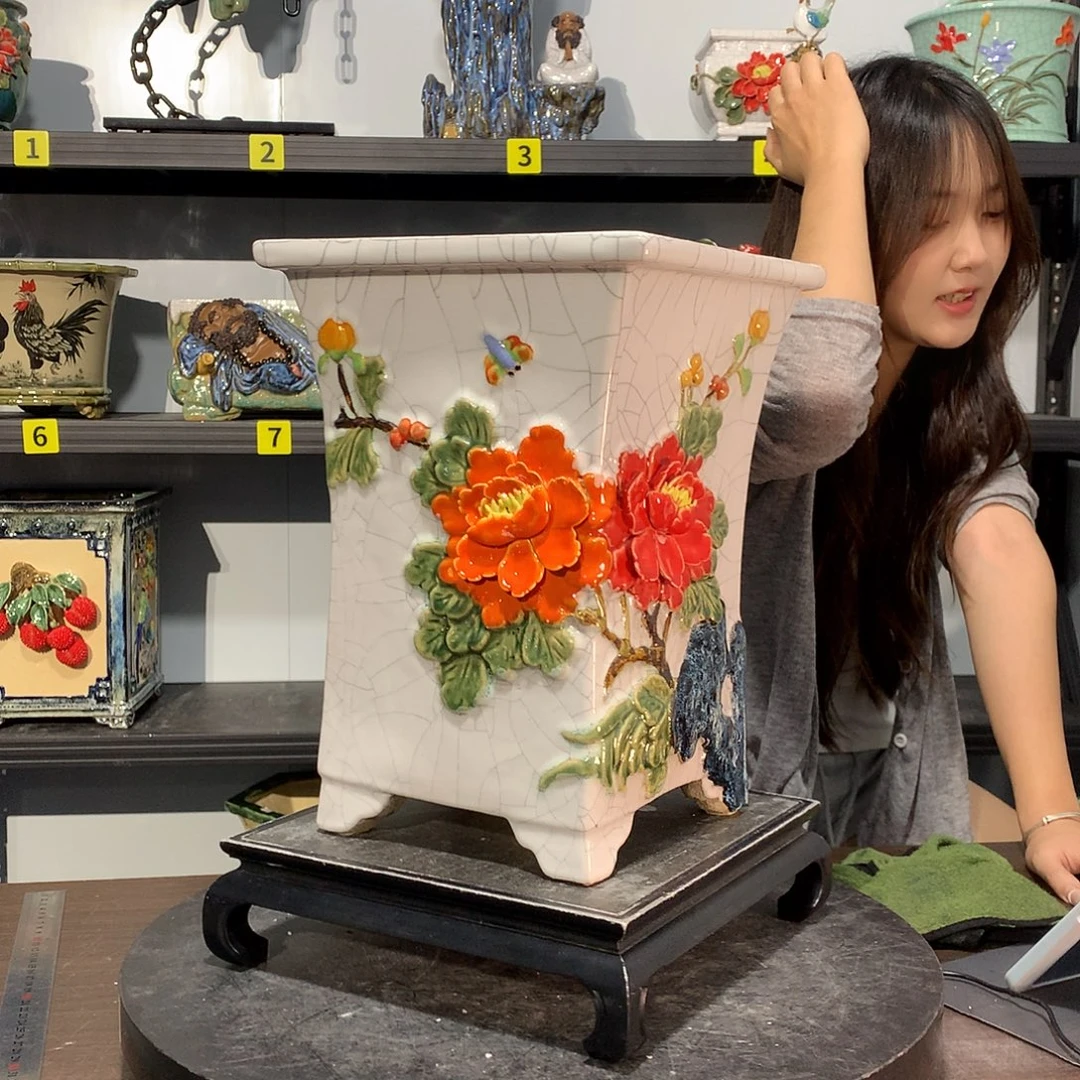 眼***吖高温烧制石湾盆花盆微瑕