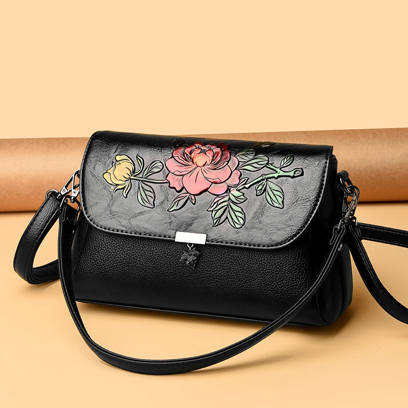 袋鼠蔓蔓雅源小方包软皮女包新款妈妈包国风压花斜挎包百搭单肩包