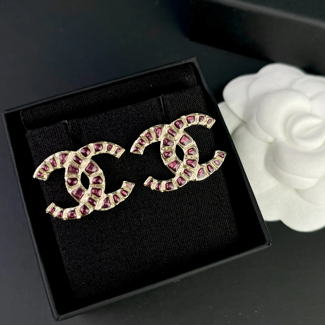 全新未使用 Chanel/香奈儿 埃及系列 粉色树脂琉璃双C 耳环 S4778