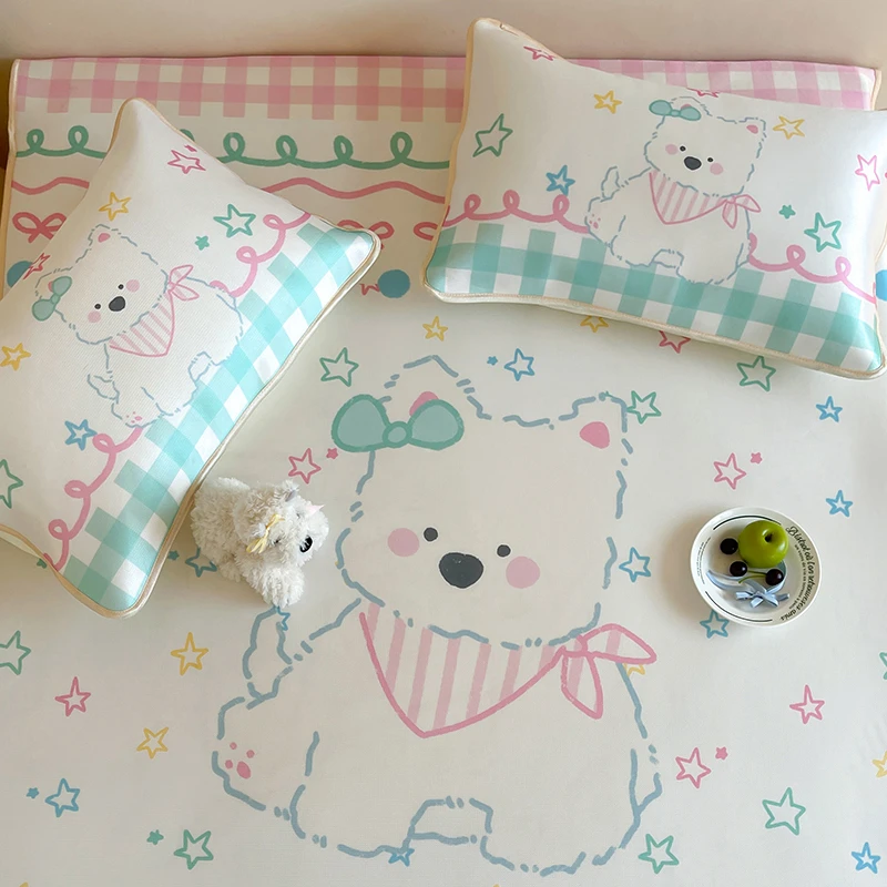 猫咪日记卡通ins蛋糕猫咪碳光冰丝凉席三件套床笠冰丝席空调席子