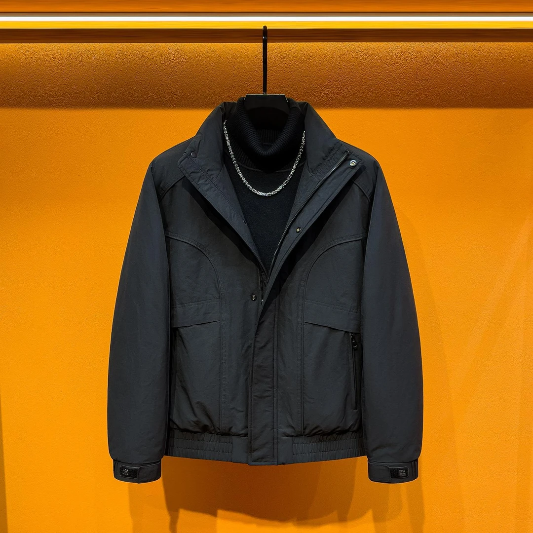 90白鸭绒羽绒服男冬季2024加厚保暖宽松立领工装羽绒外套男潮