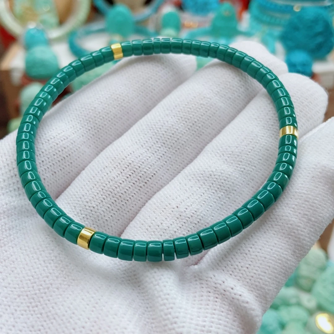 绿松石18K金镶嵌手串4mm