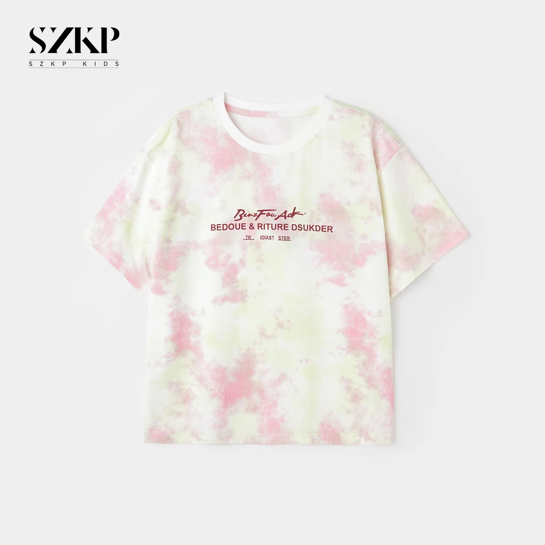 SZKP吸汗透气扎染圆领t恤女童夏季新款儿童洋气短袖BGYX550996