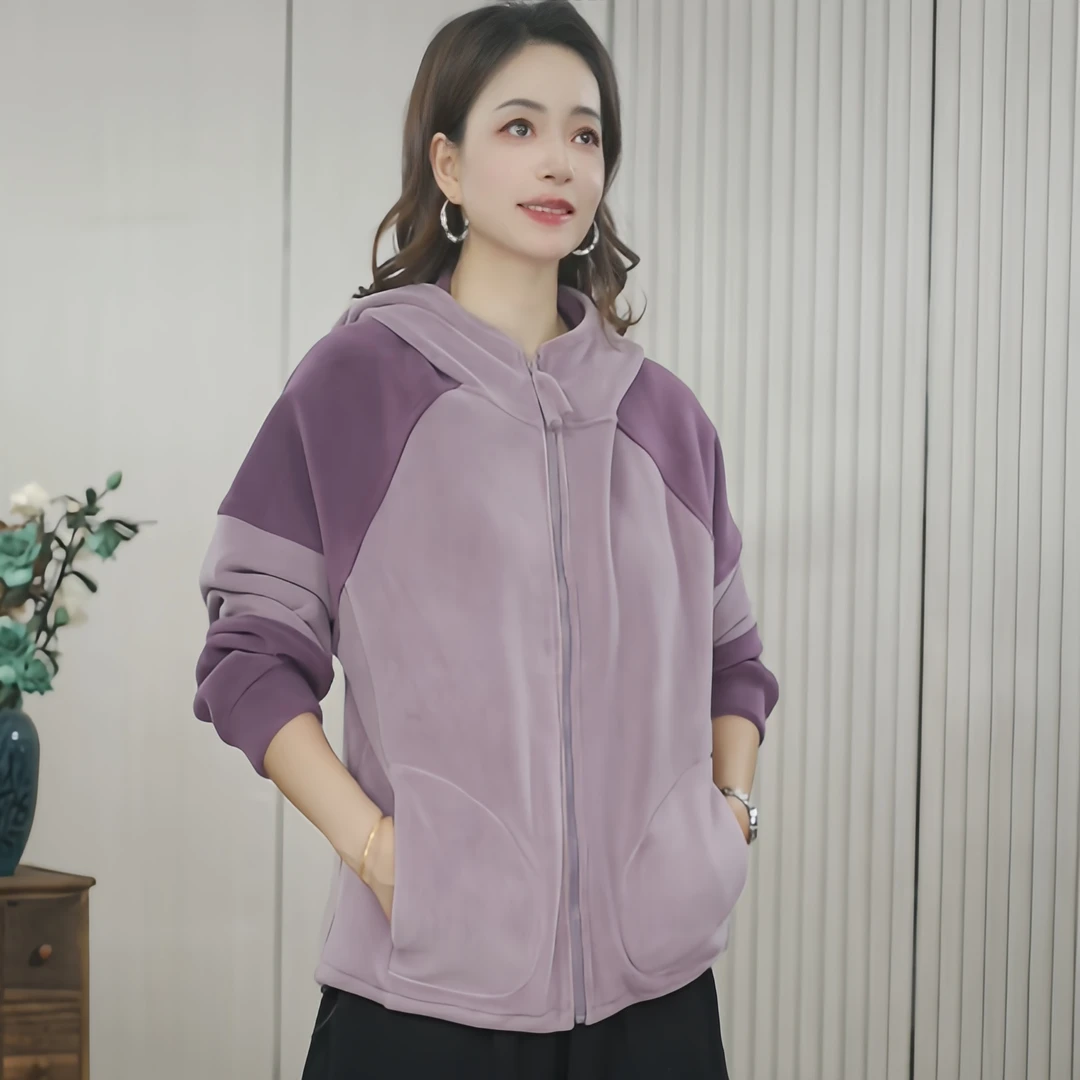 新款春秋时尚休闲百搭户外连帽卫衣外套宽松开衫上衣女954