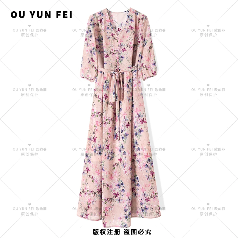 夏季新款气质连衣裙女高级感显瘦穿搭时尚轻奢优雅洋气长裙F1213