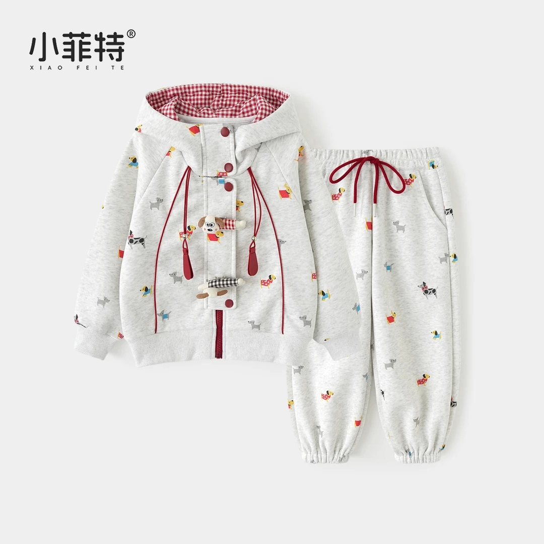 小菲特女童秋装新款连帽上衣套装中大童休闲卫裤两件套BGTQ55573