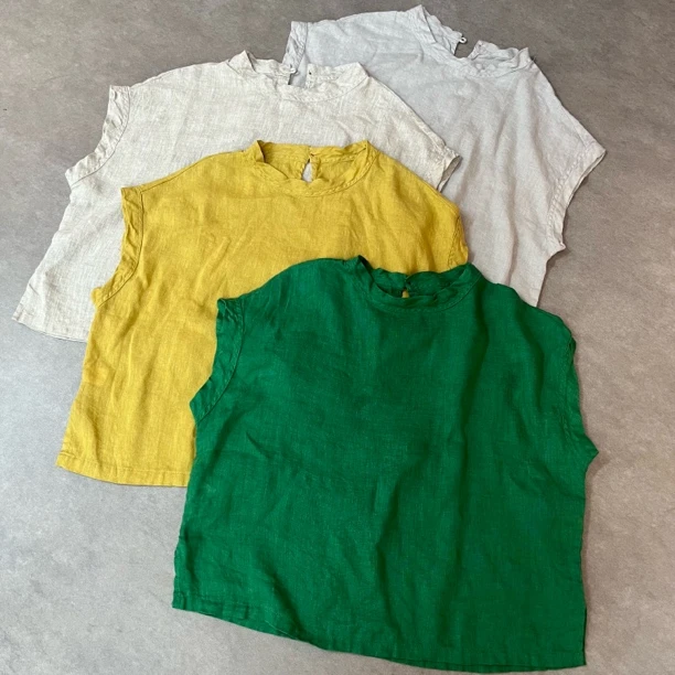 夏季新款高品质亚麻褶皱领口简约百搭套头衫6509【衣长55胸围115】