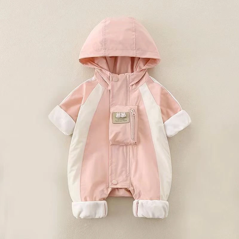 秋冬款婴幼儿宝宝可爱萌趣小兔立体兜外穿绒里哈衣长爬