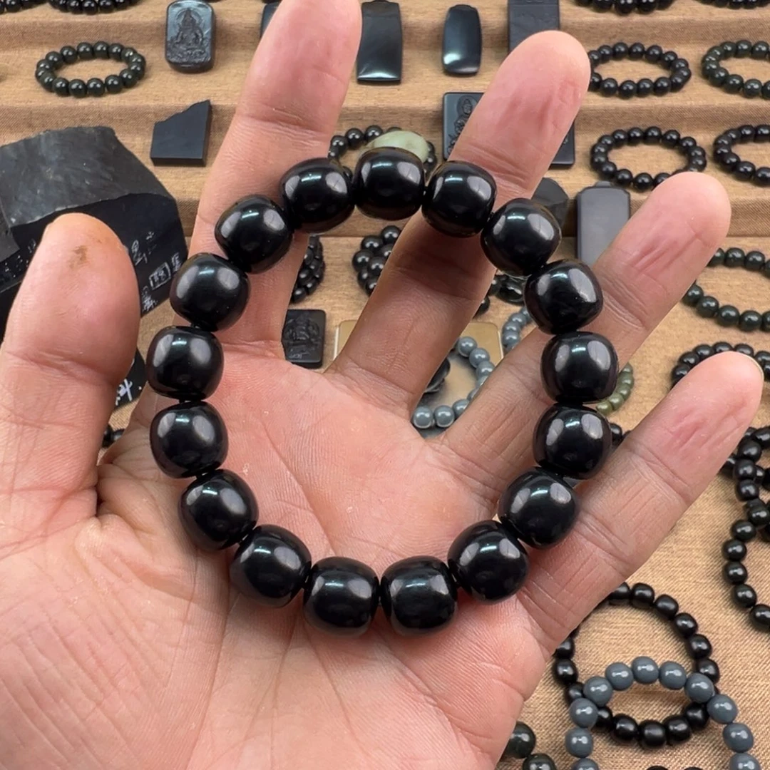 未镶嵌手链和田玉13墨玉老型98墨手串