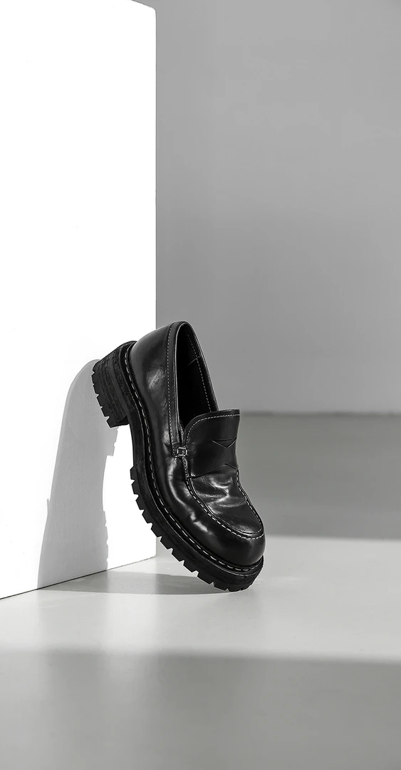 帕斯汀学院乐福鞋 水洗复古做旧马皮鞋一脚蹬厚底单鞋休闲鞋女鞋