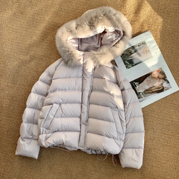 ［巧巧定制］新款韩版百搭修身显瘦时尚女连帽抽绳白鸭绒羽绒服7186