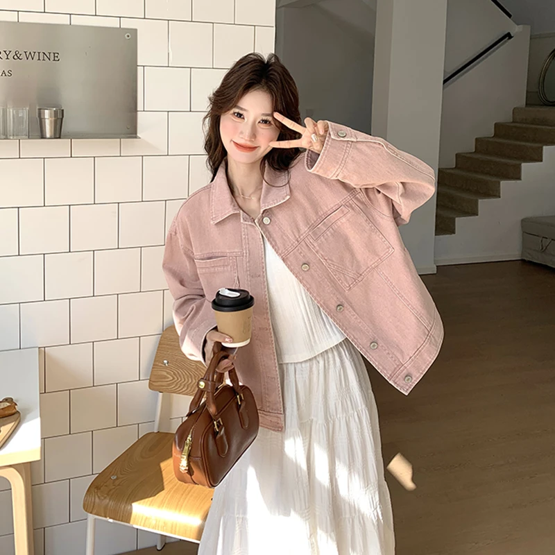 粉色超好看牛仔外套女春秋2025新款韩系减龄独特设计小个子短上衣