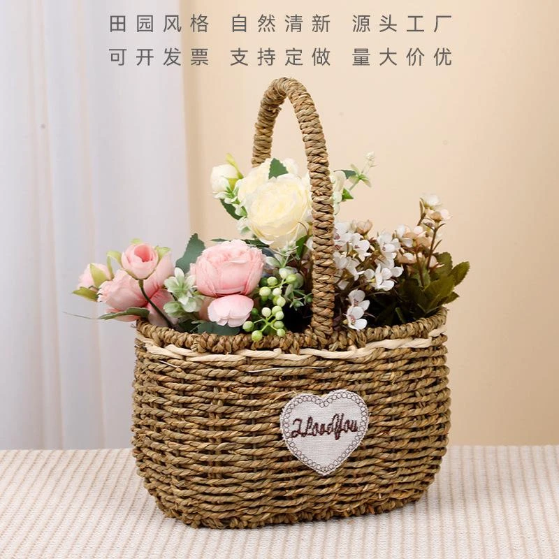 草编藤编花篮插花田园多肉花篮手提鸡蛋花篮鲜花篮厂家