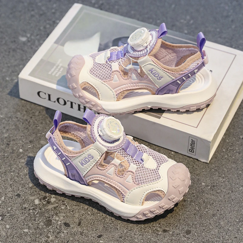 男女孩包头运动凉鞋2025新款夏季包头防滑旋转扣女孩休闲沙滩鞋潮