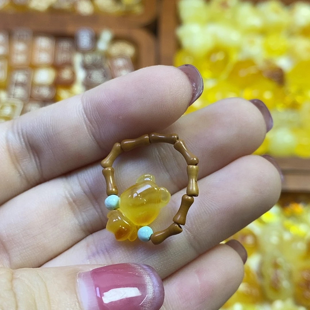 橄榄核吊坠小熊戒指
