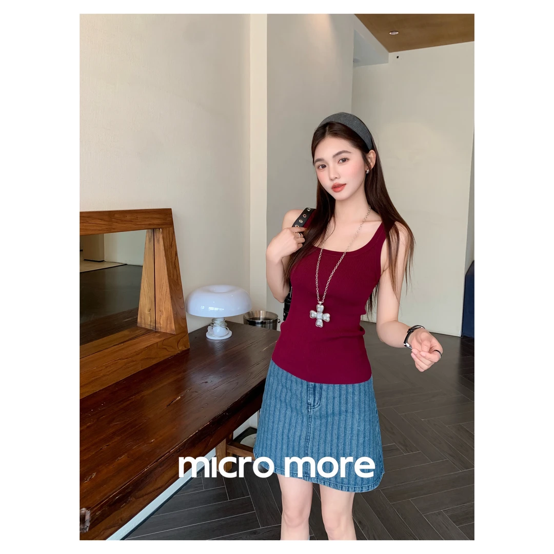 MICRO MORE 复古条纹牛仔半身裙