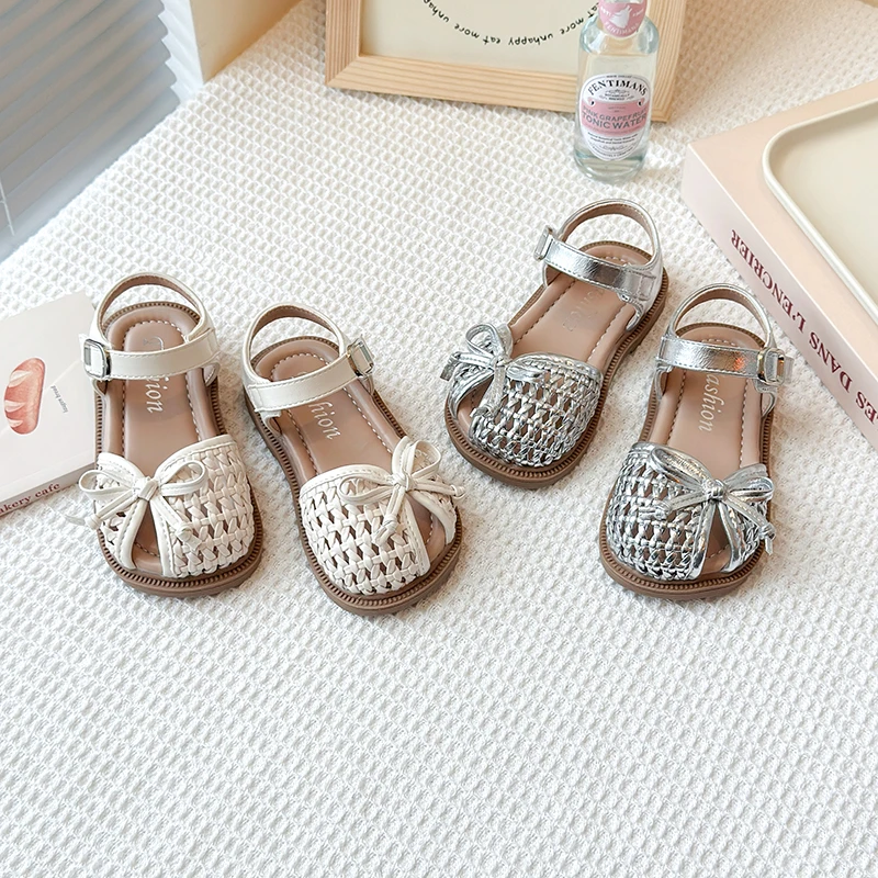韩版女童凉鞋儿童时尚公主鞋夏季小女孩镂空包头编织沙滩鞋宝宝鞋