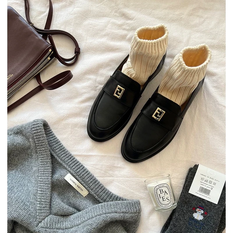 米兰手工女鞋单鞋乐福鞋女新款春秋真皮复古英伦风一脚蹬小皮鞋