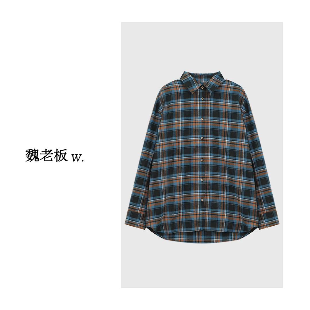 W.Diva【南山南】春季时尚经典休闲复古色织格子格纹衬衫3S0124050
