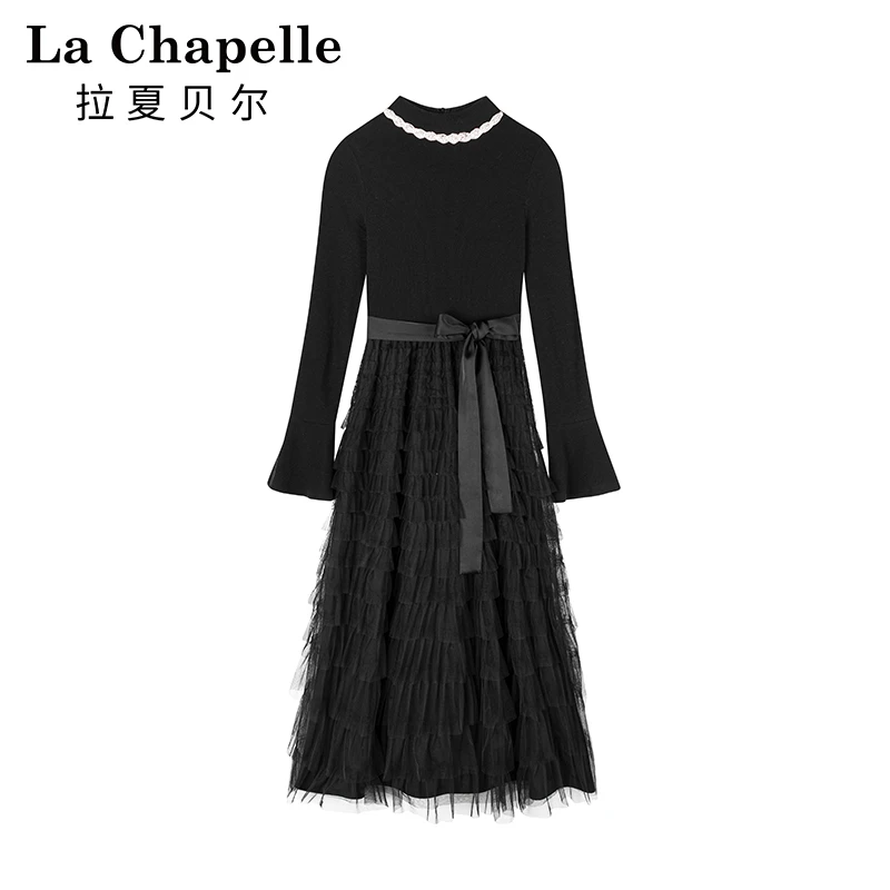 【拉夏贝尔】文艺复兴-02 大码秋冬季半高领长袖连衣裙（DMX2559）