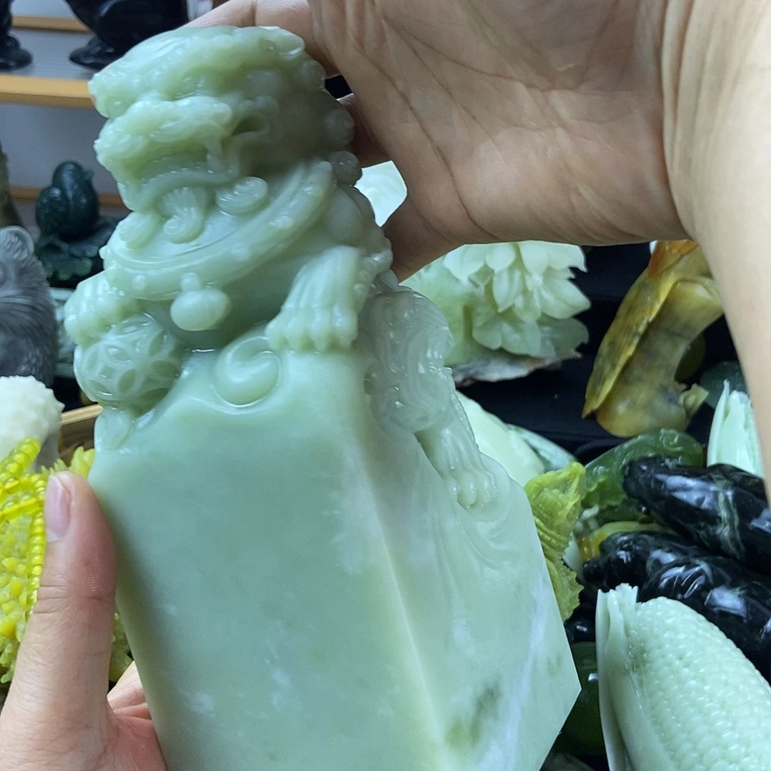 山***1蛇纹石玉合金手把