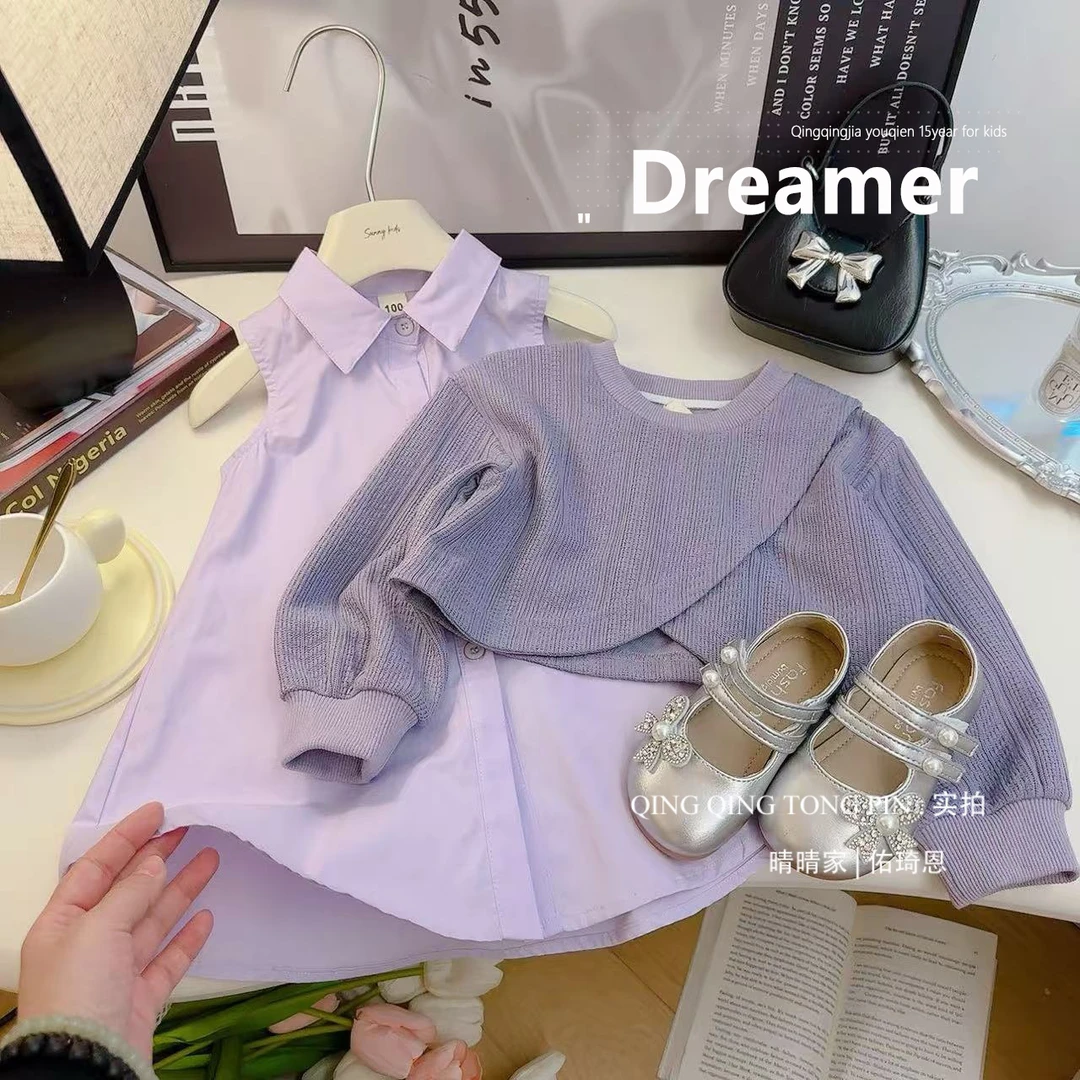 女童时髦休闲背心裙衬衣套头小卫衣两件套2025春季新款ACB127鱼