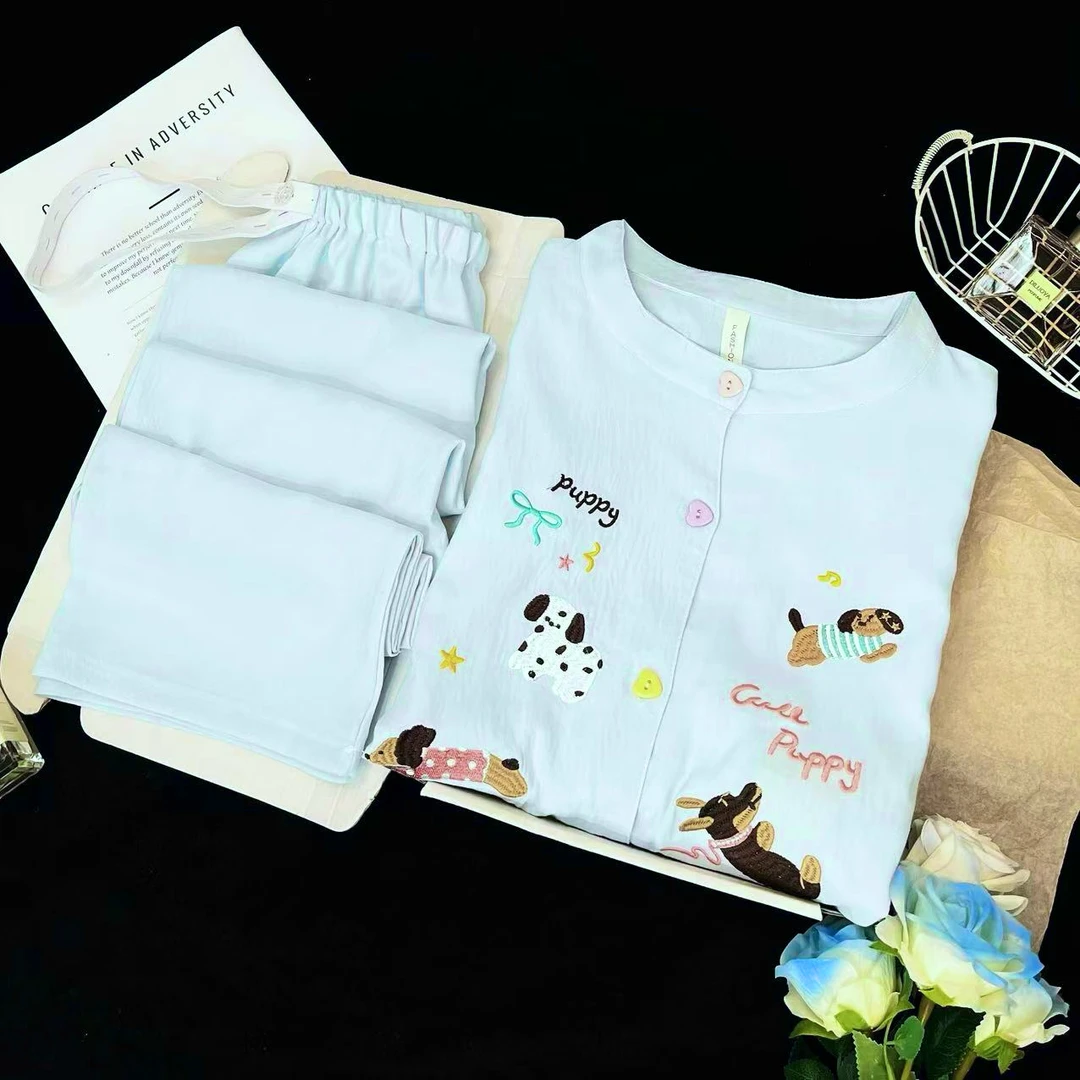 《夏季薄款云朵棉带胸垫》月子服产后哺乳睡衣孕妇喂奶家居服产妇