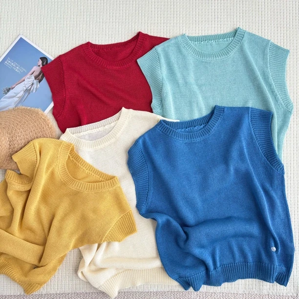 ［春春定制］新款韩版百搭修身显瘦时尚纯色飞飞袖圆领针织上衣6514