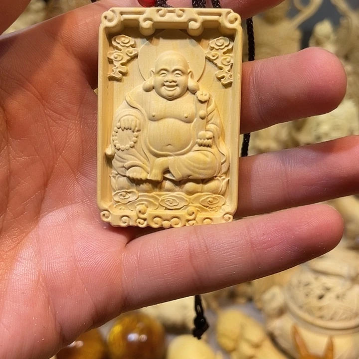 黄杨木黄杨木弥勒佛46牌