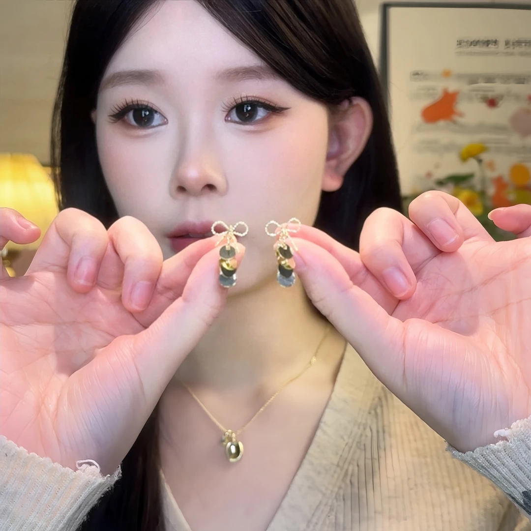 合金耳饰 冷淡风圆片流苏耳环轻奢超闪流苏耳坠小众设计百搭耳饰