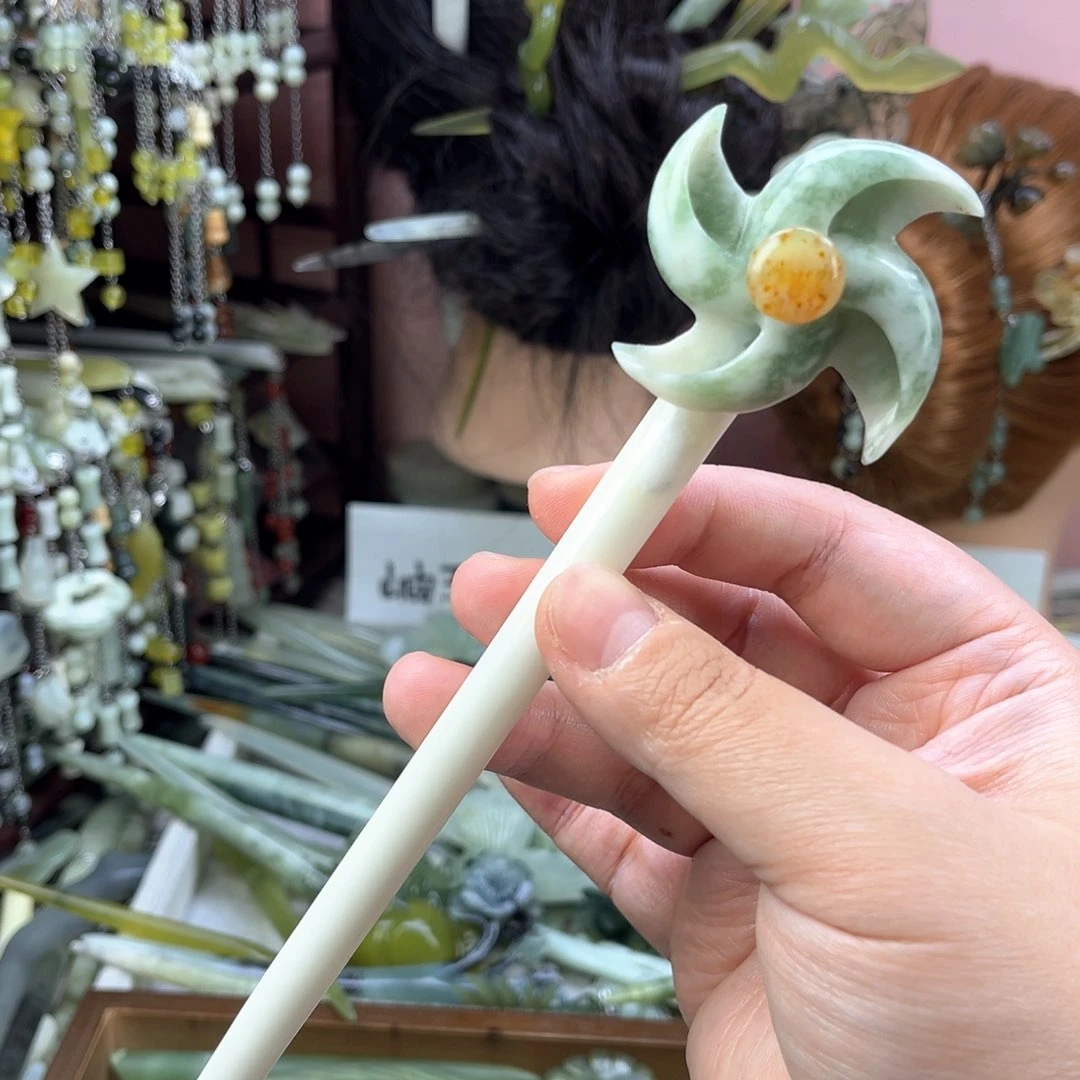 蛇纹石玉发饰未镶嵌默认微瑕岫玉发簪