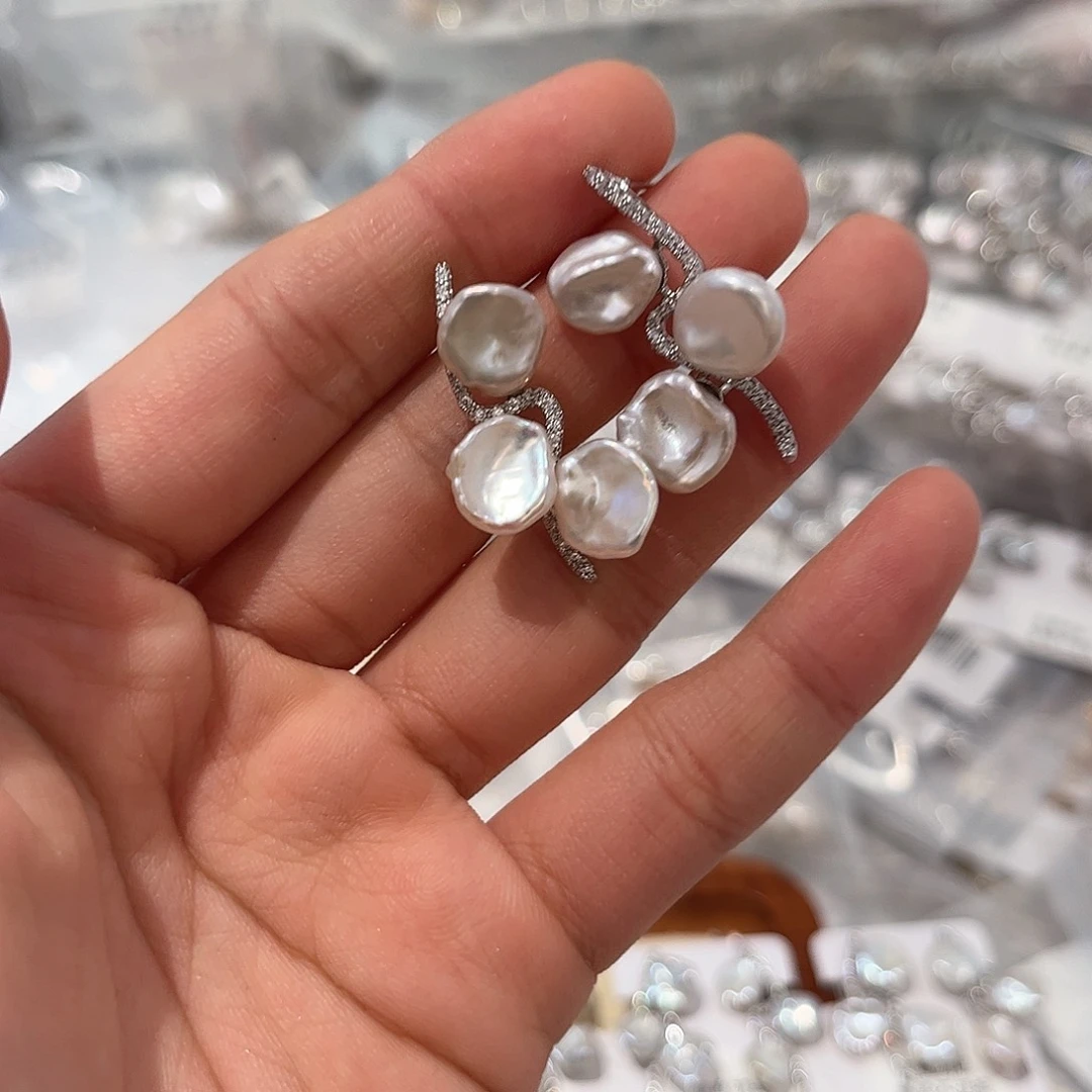 合金淡水珍珠耳饰