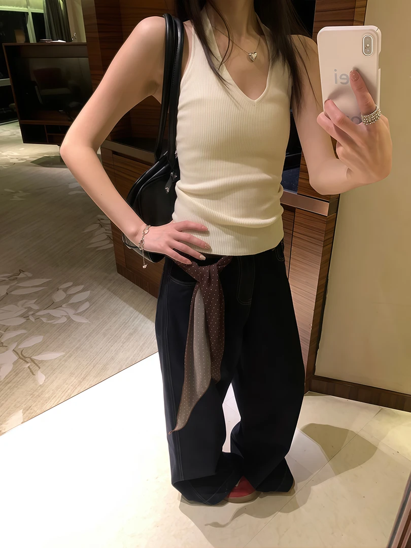 针织挂脖背心性感2025秋季新款百搭修身纯欲无袖打底内搭外穿女