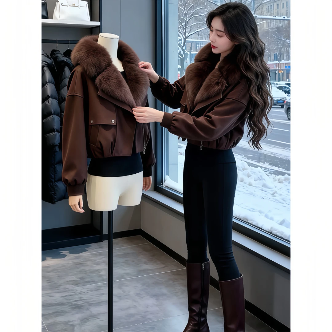 时尚时髦风格毛领棉服上衣女2025冬季显瘦设计感百搭新款气质