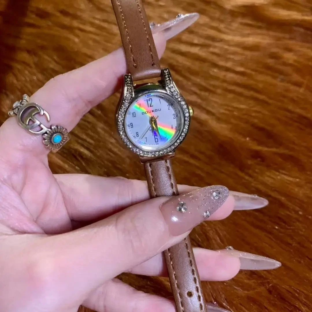 复古高级感数字小众轻奢女士石英表小巧精致百搭气质DK3537棕色