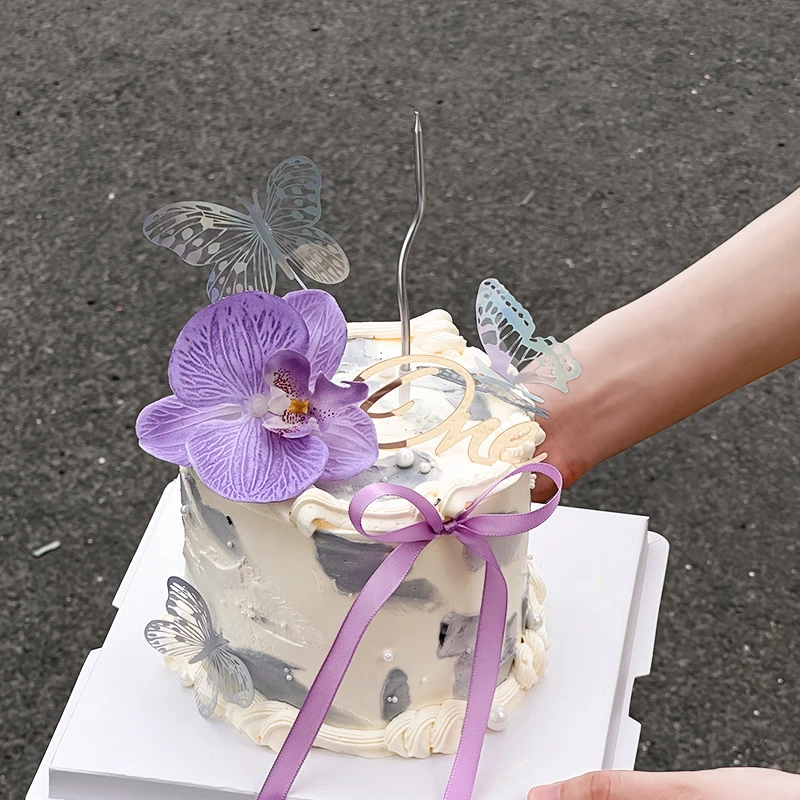 网红唯美幻彩蝴蝶蛋糕装饰插件女神仙女生日仿真蝴蝶兰烘焙摆件
