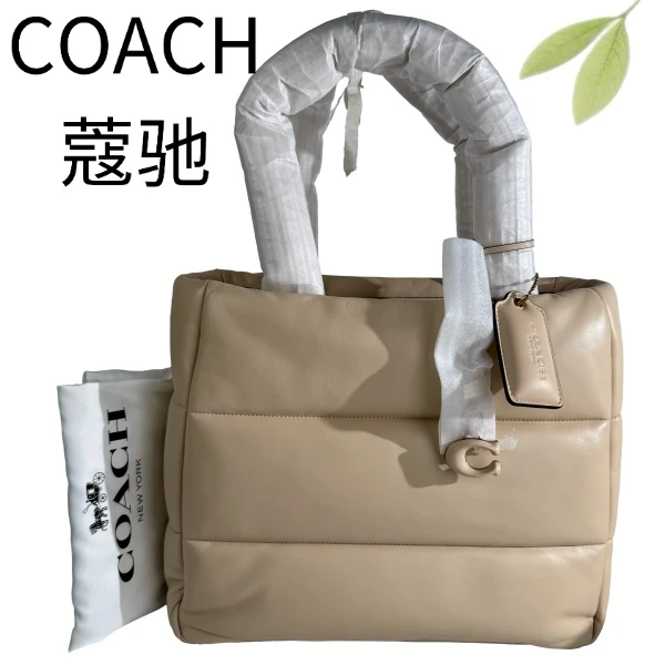 99新 COACH/蔻驰 浅奶茶泡芙单肩手提包G25105823底长37X30