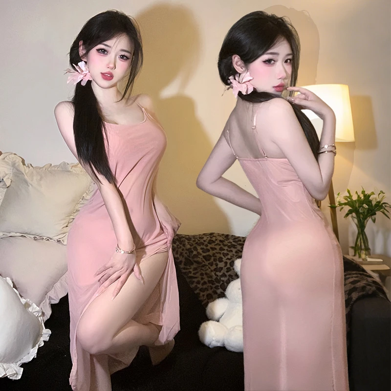 纯欲风吊带女睡衣夏季时尚辣妹性感紧身收腰显瘦百搭长款开叉包臀