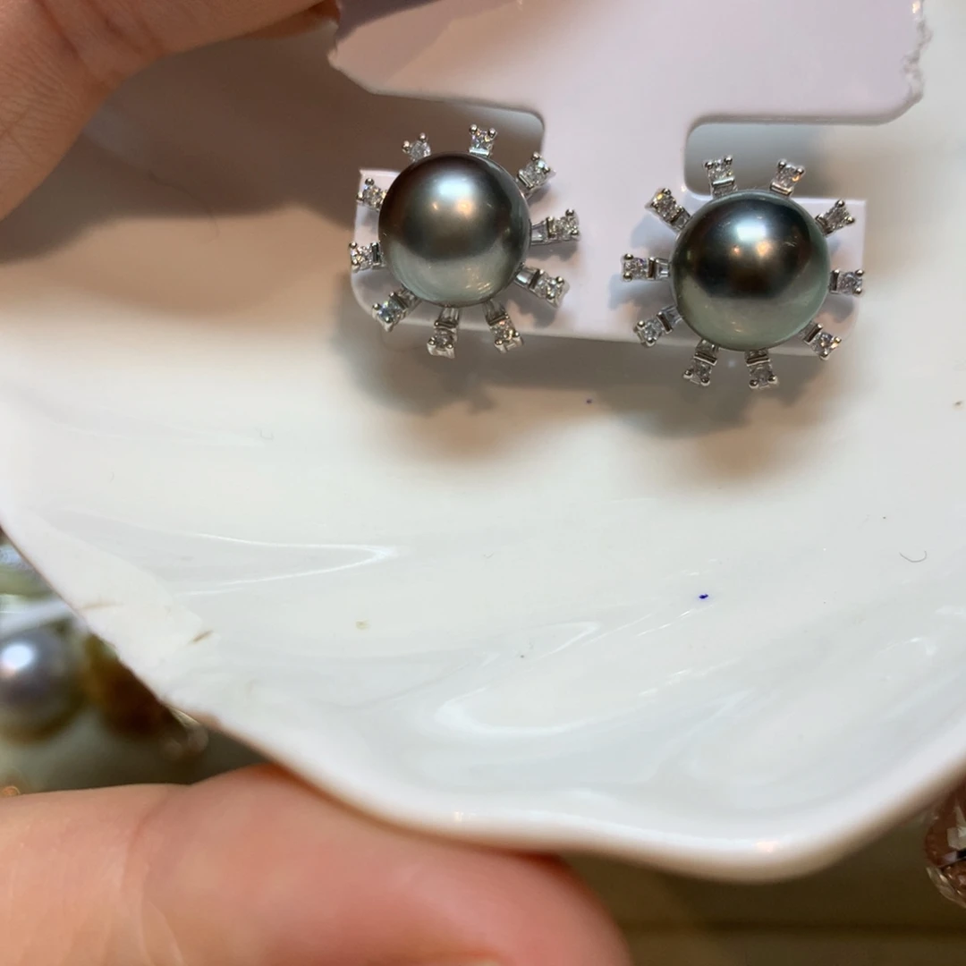海水珍珠耳饰银S925镶嵌