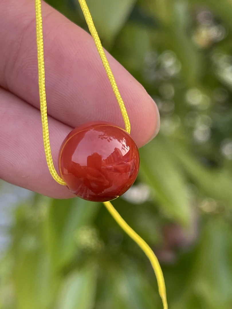 精品南红12mm配饰圆珠单珠颜色红润柿子红有纹