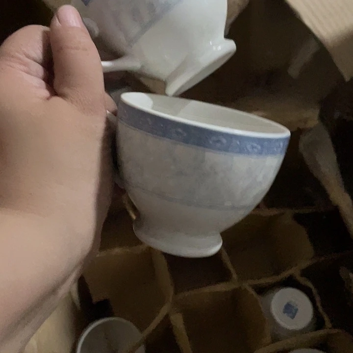 杯二厂釉中彩高足茶杯2个