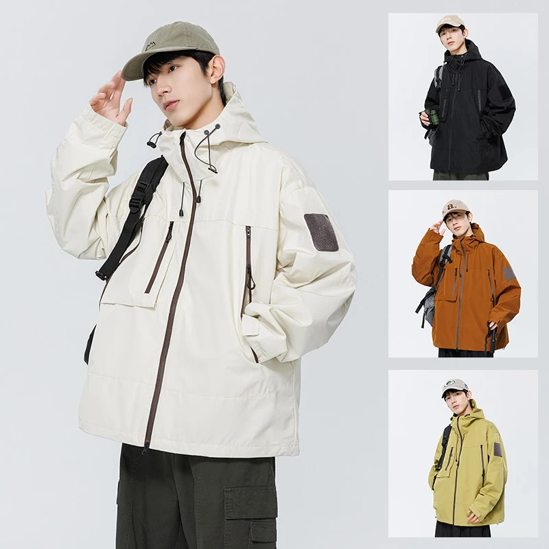 2025冲锋衣三防夹克春装男爆款工装新款机能风工装袋户外防水外套