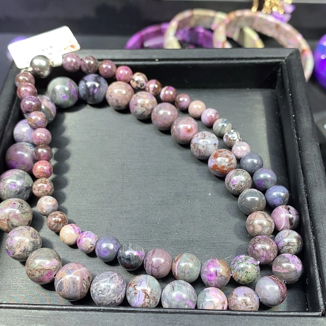 苏纪石（舒俱来）未镶嵌南非舒俱来泥地樱花圆珠塔链