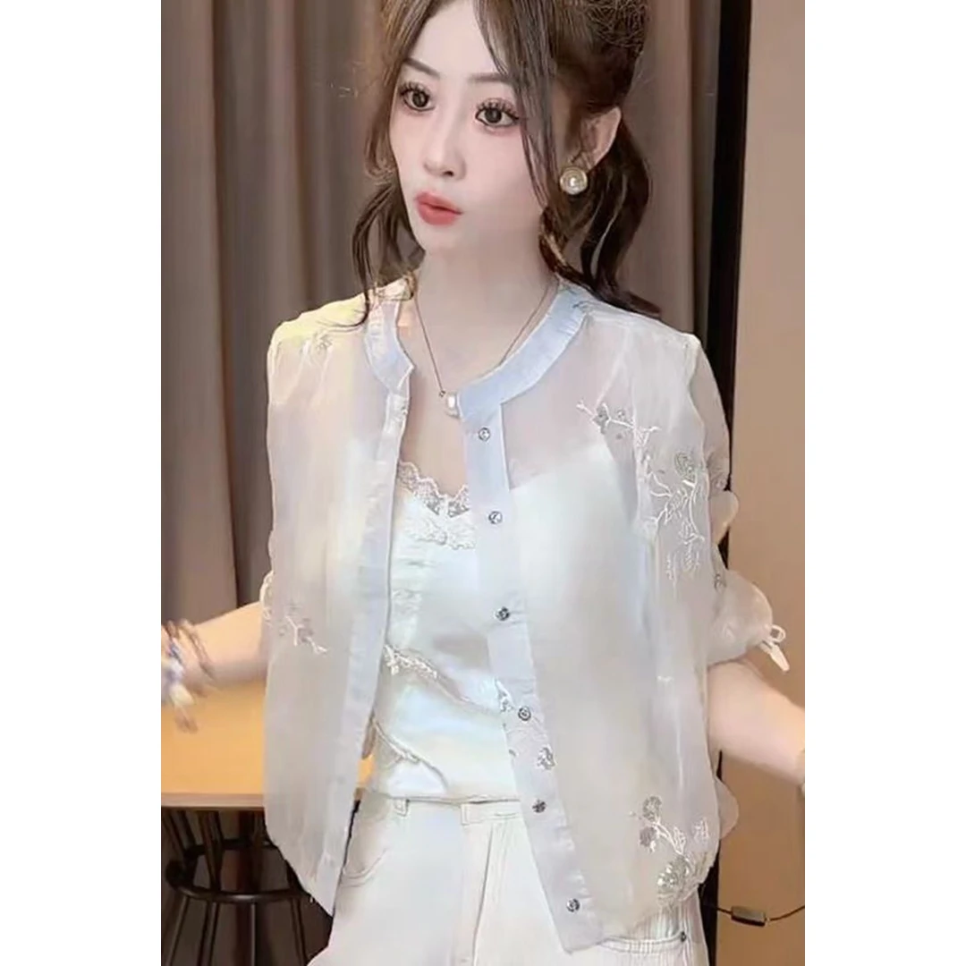 2025夏季新款韩版长袖爆款轻薄透视防晒服女外套欧货宽松短款上衣