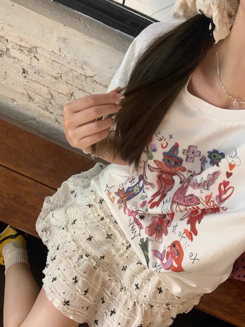17530短袖女夏季上衣甜美印花宽松t恤