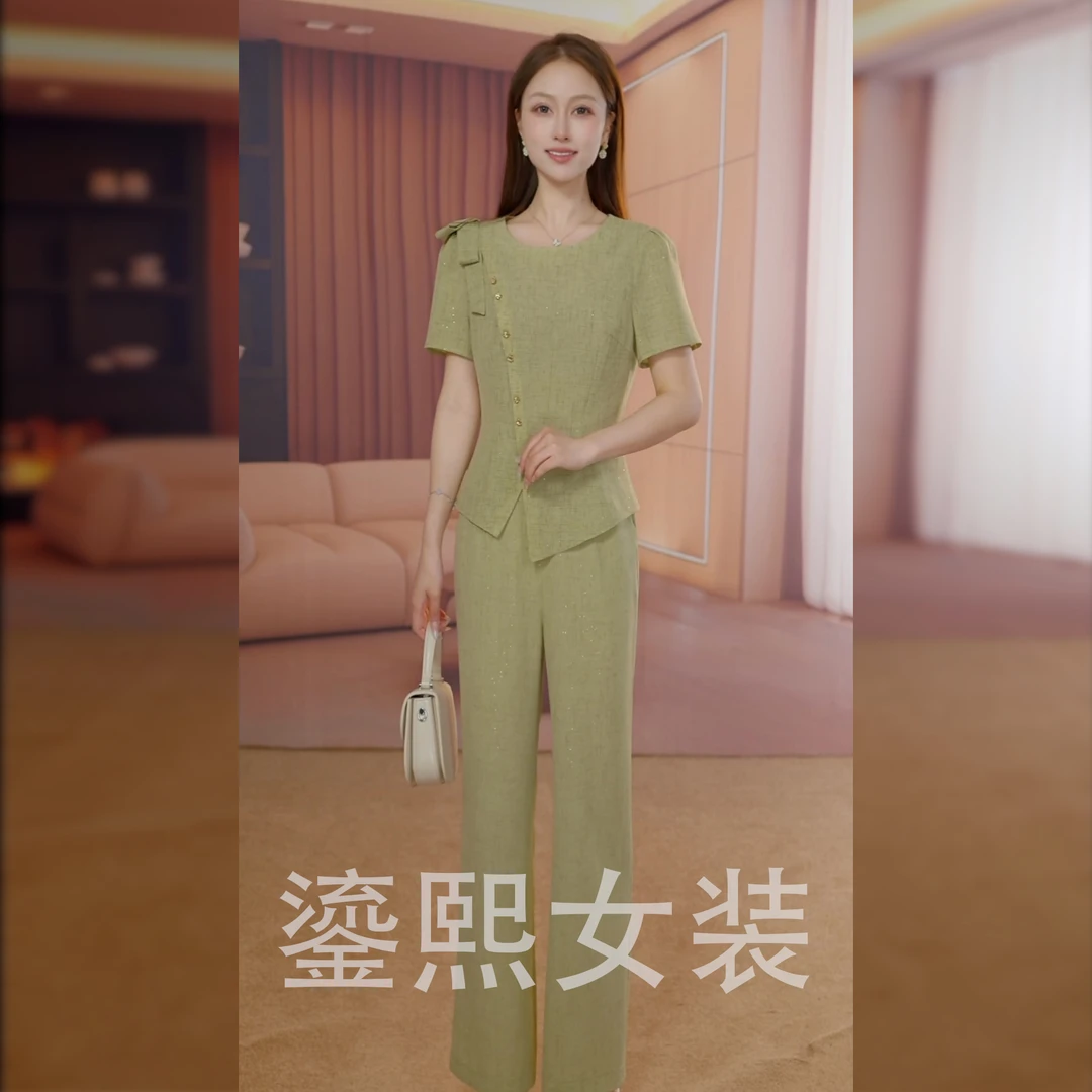 【鎏熙女装】25A-194气质休闲夏季两件套时尚减龄套装女装
